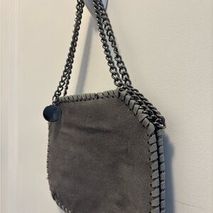 Gray Suede Chain Shoulder Bag